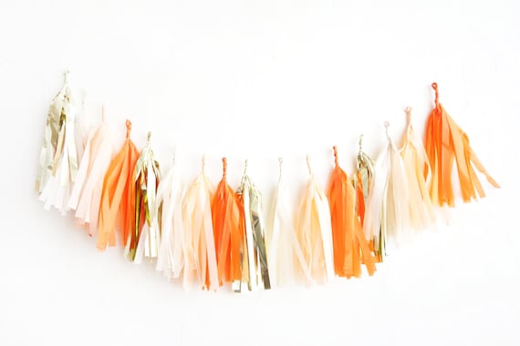 Woodland Tassel Garland - tissue paper fringe | Gold, Cream, Peach, Orange Il_570xn