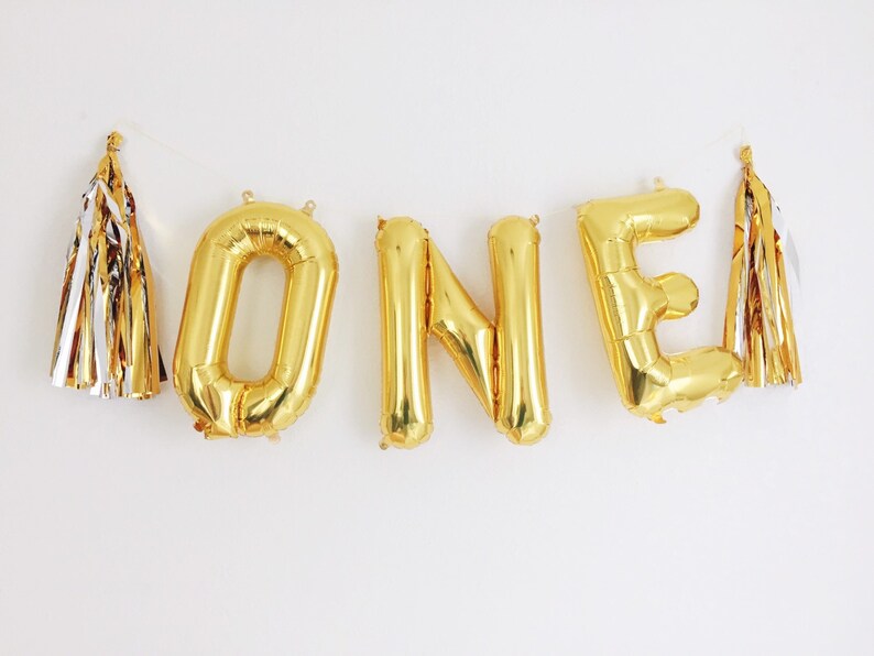 One Balloons Gold Mylar Foil Letter Balloon Banner Kit Etsy