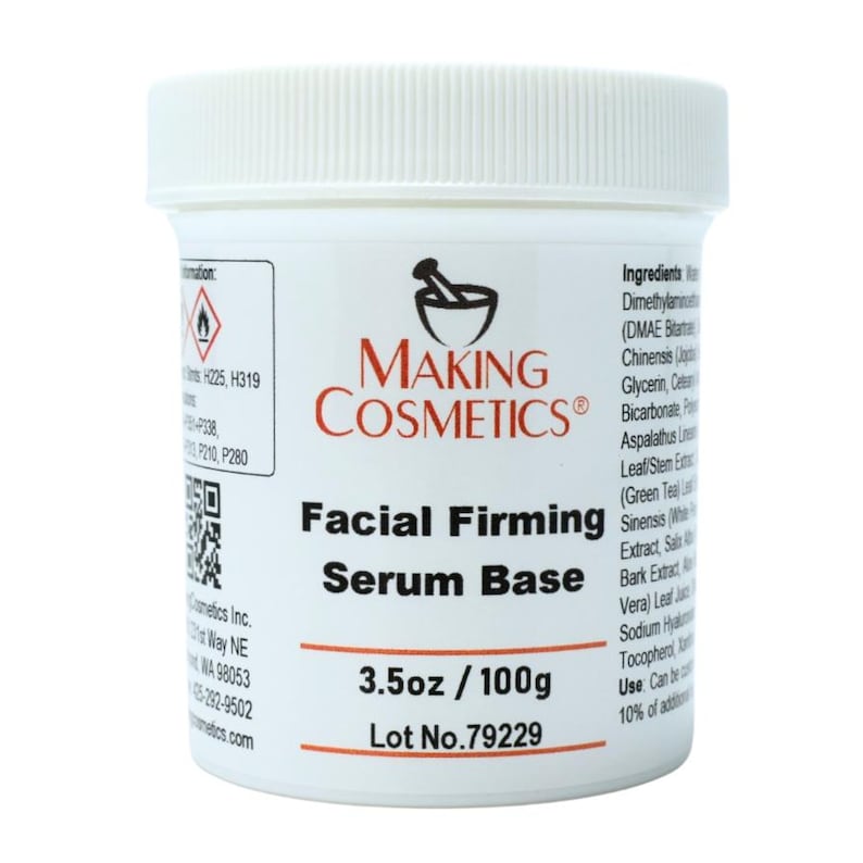 May include: A white jar of "Facial Firming Serum Base" from Making Cosmetics. The label includes the product name, brand logo, and ingredient list. The jar contains 3.5oz / 100g of product.