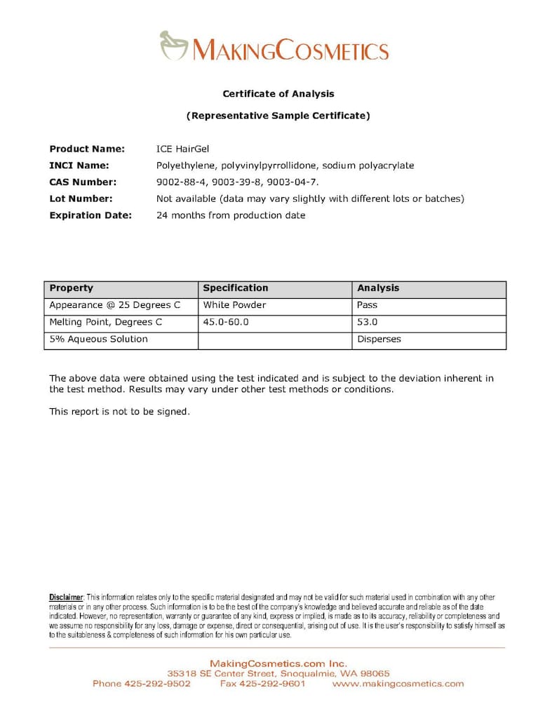 Makingcosmetics ICE Hair Gel Cosmetic Ingredient Etsy