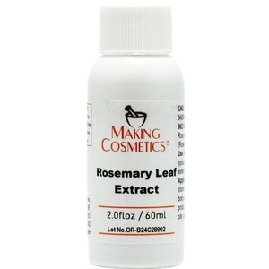 May include: A white plastic bottle with a red and black label that reads "Rosemary Leaf Extract" and "Making Cosmetics". The bottle contains 2.0 fl oz / 60 ml of rosemary leaf extract. The lot number is OR-B24C28902.