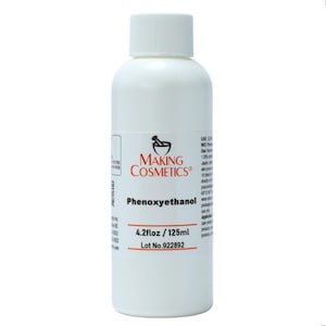 May include: A white bottle with a white cap, labeled "MAKING COSMETICS" and "Phenoxyethanol." The bottle contains 4.2 fl oz, equivalent to 125ml. The label also includes a lot number. The bottle is designed for cosmetic use.