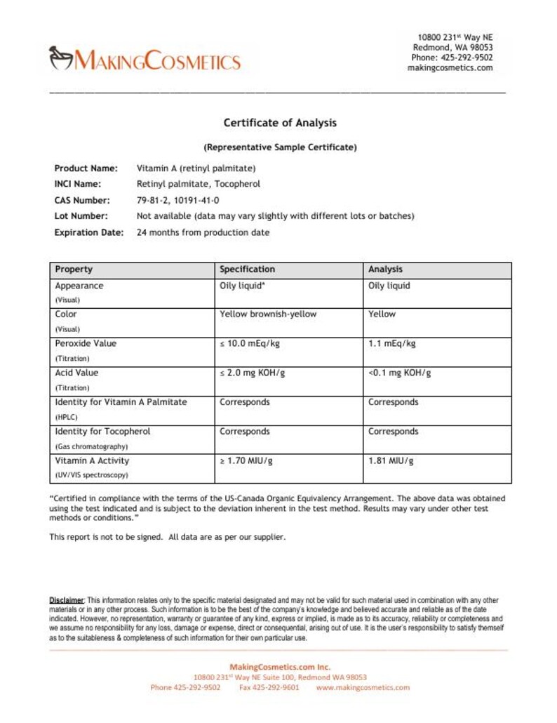 MakingCosmetics - Vitamin A (retinyl palmitate) - Cosmetic Ingredient image 3