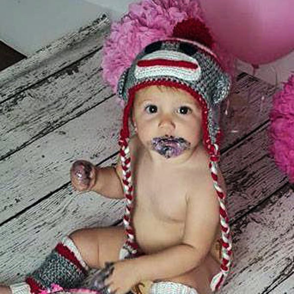 Sock Monkey Cake Smash Outfit, Photography Outfit, Hat and leggings Set