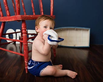 Infant Sailor Outfit, Hat and Diaper Cover, Cake Smash Outfit, Nautical Birthday, Infant Costume