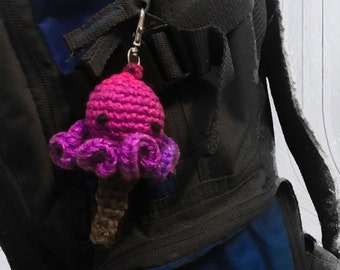 Octopus Ice Cream Cone, Zipper Pull, Plush Keychain