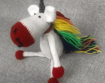 Rainbow Unicorn Amigurumi Doll, Custom Colors, Unicorn Plush Pal