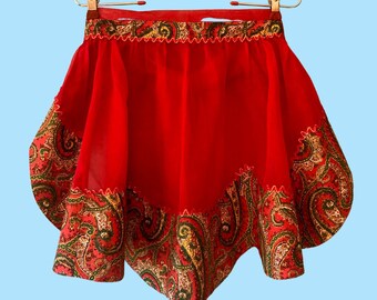 Vintage Handmade Christmas Half Apron: Retro Red Paisley