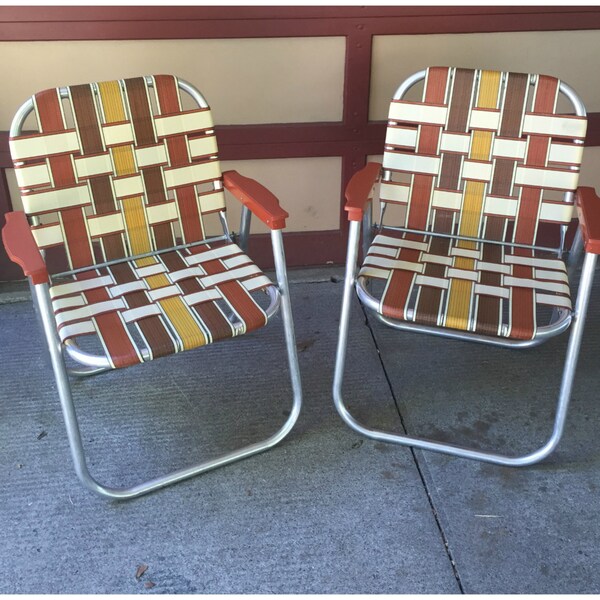 70's Metal Folding Lawn Chairs, Mid Century Modern, Vintage Patio Chairs, Set of 2.