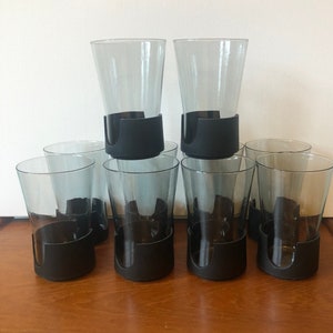 Vintage Corning Glas-Snap Black  Bases Hot and Cold Glasses 12 ounces Glasses,Set Of 10