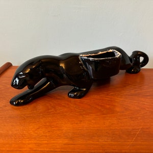 Vintage Mid Century Modern Black Ceramic Black Panther Planter, Retro Black Planter