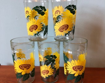 Vintage Crisa SUNFLOWER Drinking Glassware~ Four Tall Clear Libbey Glass  Tumblers W/ Gorgeous Blooming Yellow Flowers~ Flat Bottom Glass Set - Etsy