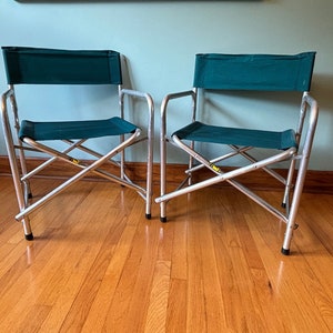Vintage 1980's Blue Coleman Aluminum Folding Camping Chairs, Set