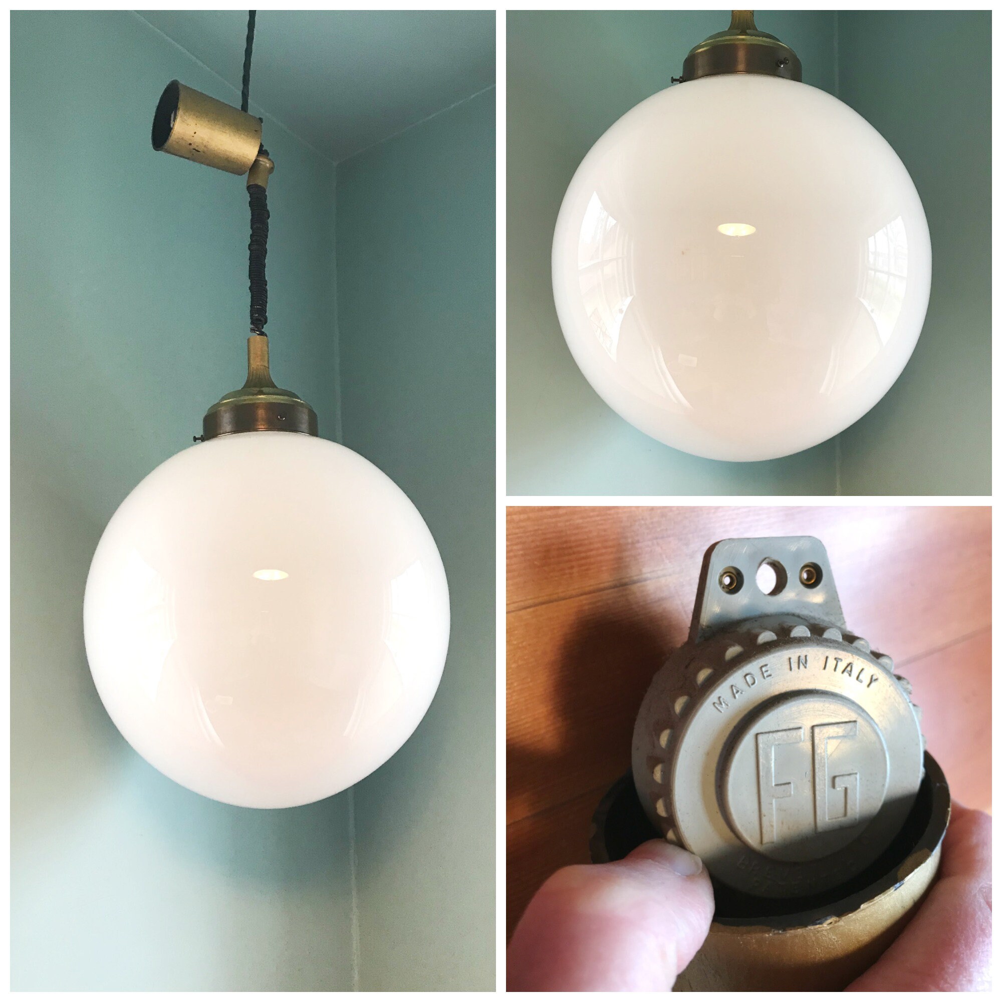 Vintage Retro Mid Century Modern Large Flush Mount Ceiling Pendant Large Globe Lighting Chandelier Flush Mount Ceiling Made In Italy