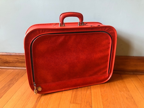 Vintage Retro Vinyl Red Suitcase, JcPenney Mid Ce… - image 1