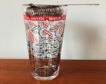 Vintage Libby Glass Cocktail Mixer: Recipe Drink Shaker with Irvinware Strainer