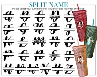Custom Name Studded Split Vinyl Monogram Initial 24oz Screw Top Tumbler, Double Walled Insulated Matte Black, Matte Coral, Sayers & Co.