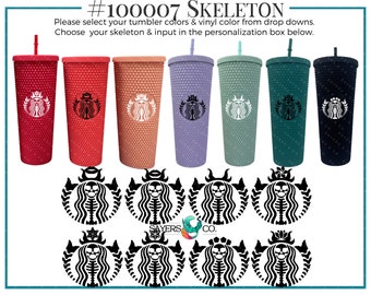 Skeleton Studded Vinyl Customized 24oz Screw Top Tumbler, Double Walled Insulated Matte Black, Sayers & Co