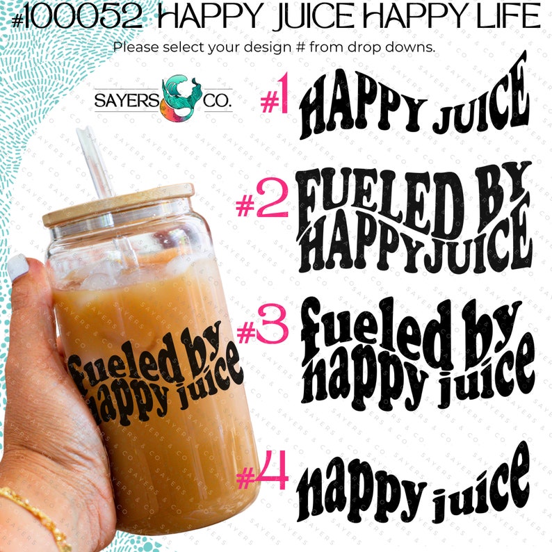 Fueled by Happy Juice™, Iced Coffee Cup, Custom Can Glass with Bamboo Lid and Straw, Mothers Day Gift 16oz tumbler 100067 画像 1