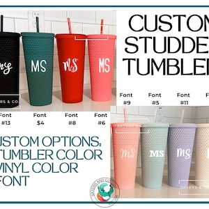 CUSTOM Matte Studded 24oz Screw Top Tumbler, Double Walled Insulated Matte Black, Matte Coral, Sayers & Co.,  Bridal, Bridesmaid Cup