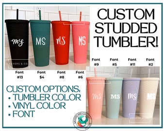 CUSTOM Matte Studded 24oz Screw Top Tumbler, Double Walled Insulated Matte Black, Matte Coral, Sayers & Co.,  Bridal, Bridesmaid Cup