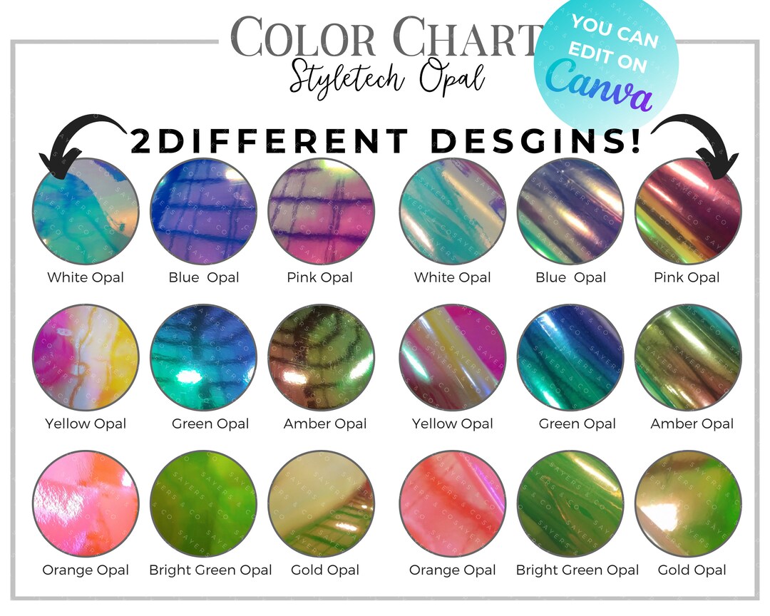Style-tech Opal Adhesive Vinyl DIGITAL Download Color Chart, 100