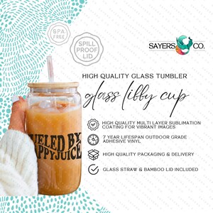 Fueled by Happy Juice™, Iced Coffee Cup, Custom Can Glass with Bamboo Lid and Straw, Mothers Day Gift 16oz tumbler 100067 画像 9