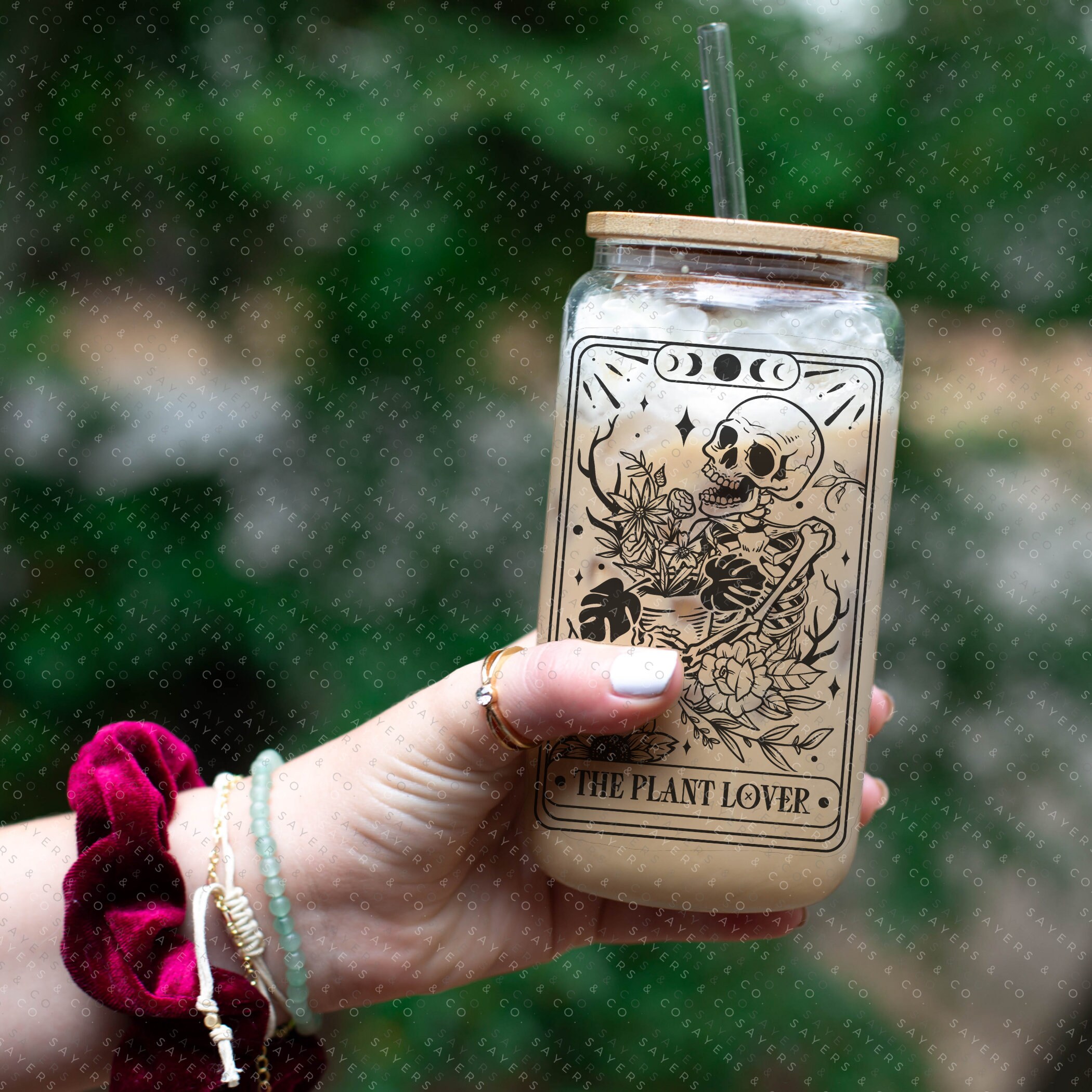 Plant Lover Tarot Card Iced Coffee Glass Can, Tarot Card Coffee Cup, Gift For Coffee Lover, Gift For Her, Glass can w/ bamboo lid & straw