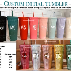 Custom Logo or Name, Initial Studded Vinyl customized Monogram 24oz Screw Top Tumbler, Double Walled Insulated Matte Black, Sayers & Co