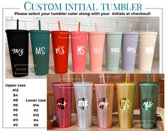 Custom Logo or Name, Initial Studded Vinyl customized Monogram 24oz Screw Top Tumbler, Double Walled Insulated Matte Black, Sayers & Co