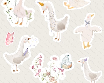 Hoja de pegatinas de Got Too Silly Goose Calcomanías de Silly Geese Silly Goose One Silly Goose Got Too Silly Funny Goose Bumps Coquette Floral Butterfly