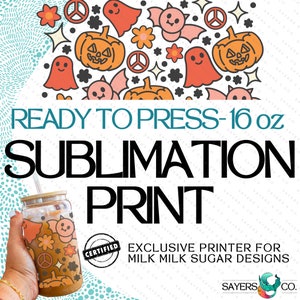 PRINTED Sublimation Transfer: Milk Milk Sugar Certified Printer- Groovy bats, ghosts, peace retro 16oz Halloween Sublimation Print