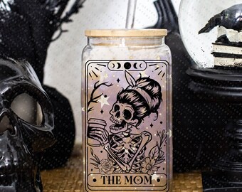 Brittany Miller- Funny Tarot Card Iced Coffee Glass Can, Happy Juice™, Gift For Coffee Lover, Gift For Her, Bamboo lid & straw #100038