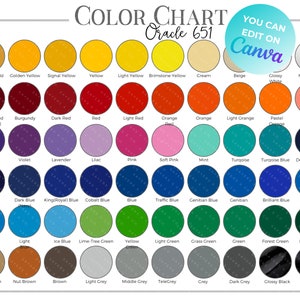 Oracle 651 Adhesive Vinyl DIGITAL Download Color Chart, 100% customizable and editable in Canva, custom color chart