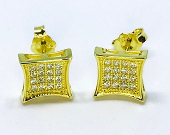 14k Yellow Gold on Sterling Silver Square Earrings