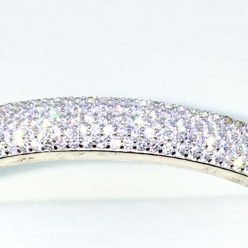 New White Gold Layered on 925 Solid Sterling Silver Oval Wedding Bangle Bracelets bulgy Wide rows of white round CZ and Box clasp