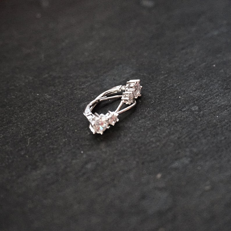 New 14k White Gold on 925 Sterling Silver Cute Double CZ Geometric Earrings 6 . 0 mm