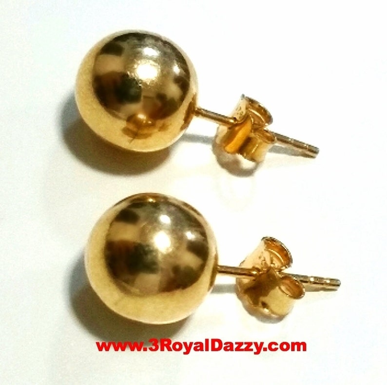 14k Yellow gold layer on 925 Sterling Silver 10 mm Full Round Ball Stud Earrings