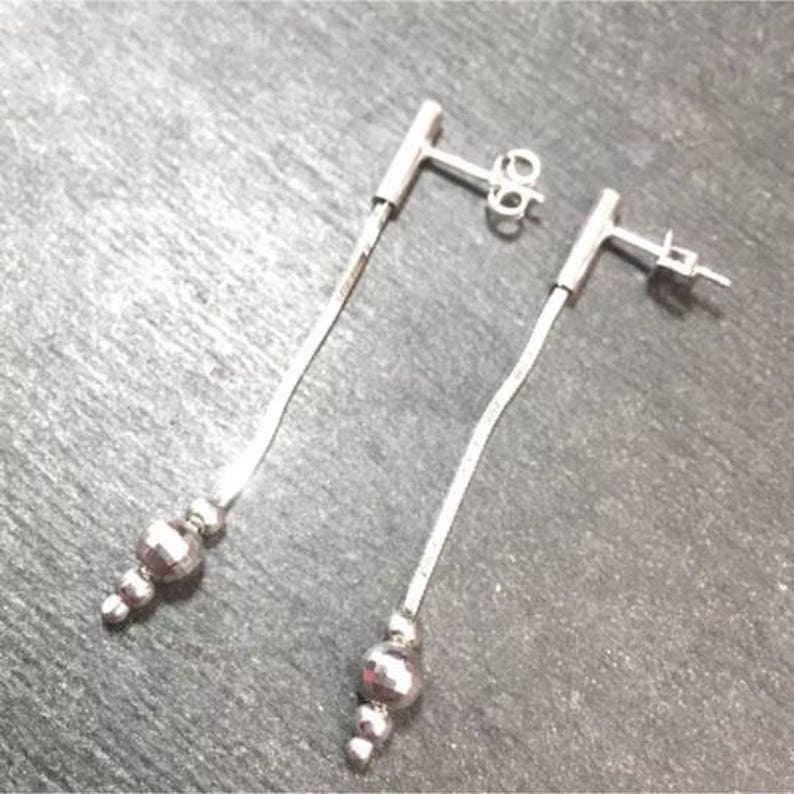 New 14k White Gold Layer On 925 Silver Bar And Disco Ball 2 Dangling Earring