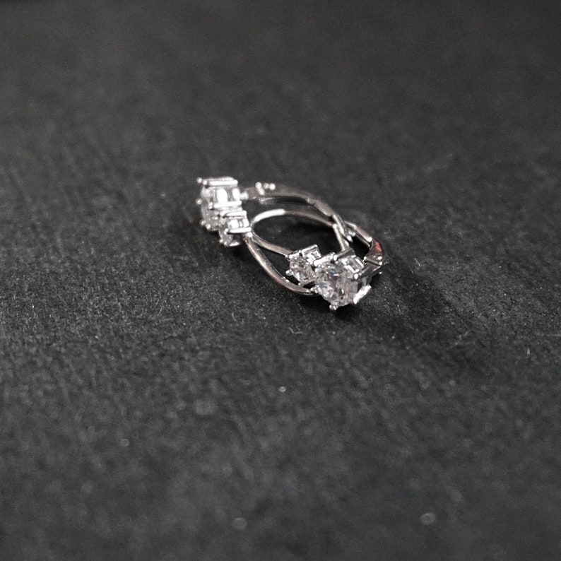 New 14k White Gold on 925 Sterling Silver Cute Double CZ Geometric Earrings 6 . 0 mm