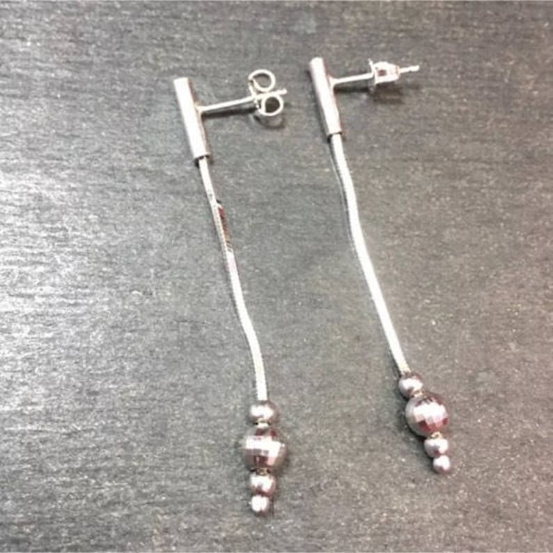 New 14k White Gold Layer On 925 Silver Bar And Disco Ball 2 Dangling Earring