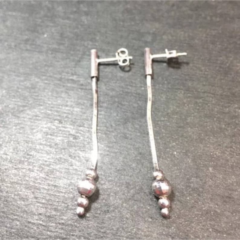 New 14k White Gold Layer On 925 Silver Bar And Disco Ball 2 Dangling Earring