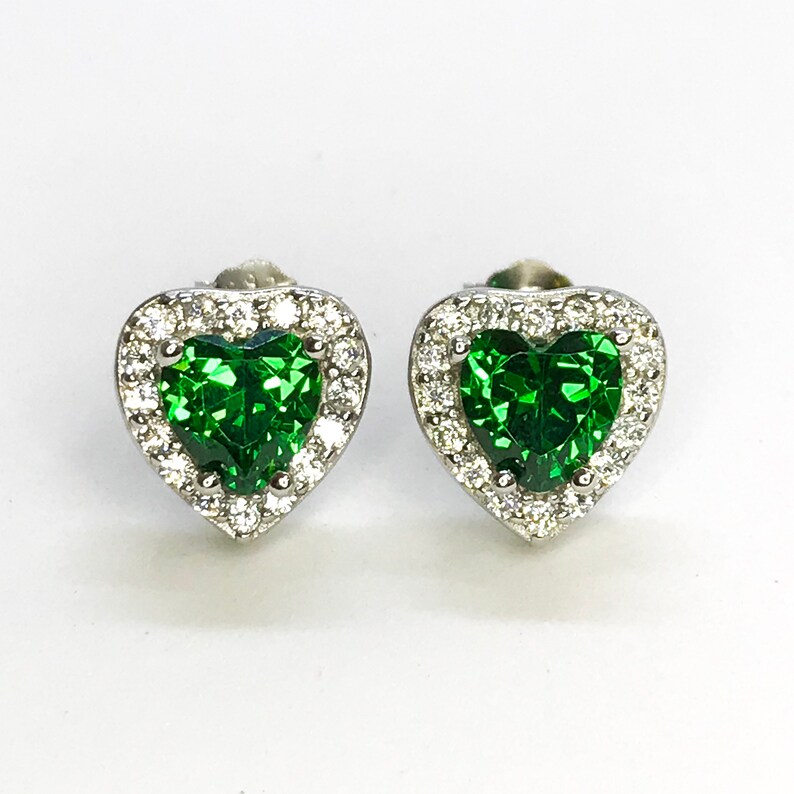 Heart-Shape Cubic Zirconia CZ Crystal Halo Stud Earrings in .925 Sterling Silver