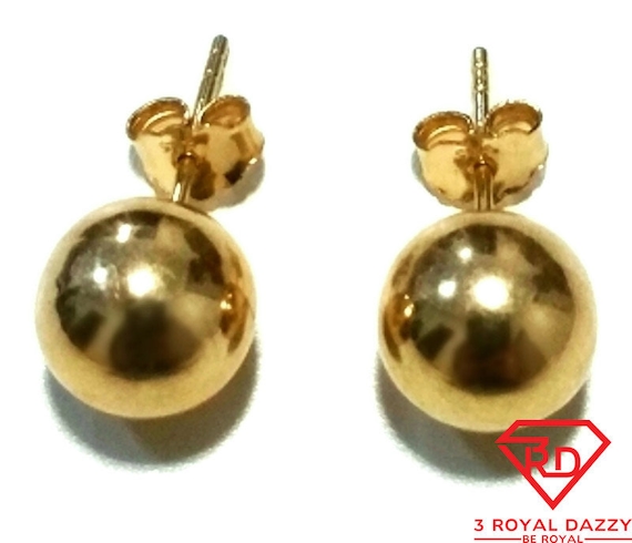 14k Yellow gold layer 925 Sterling Silver 10mm Half Round Flat Ball Stud Earring