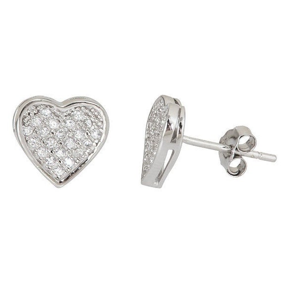Heart Shape .925 Sterling Silver Micro Pave CZ Earrings | Etsy