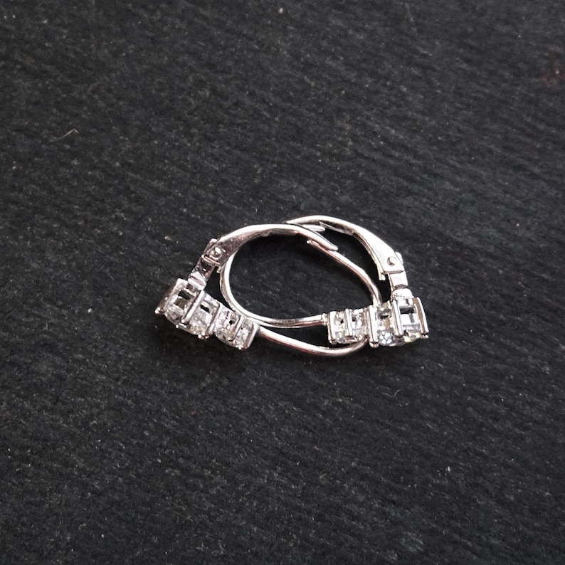 New 14k White Gold on 925 Sterling Silver Cute Double CZ Geometric Earrings 6 . 0 mm