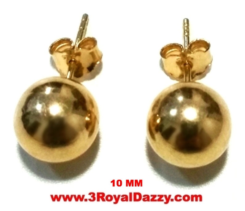 14k Yellow gold layer on 925 Sterling Silver 10 mm Full Round Ball Stud Earrings