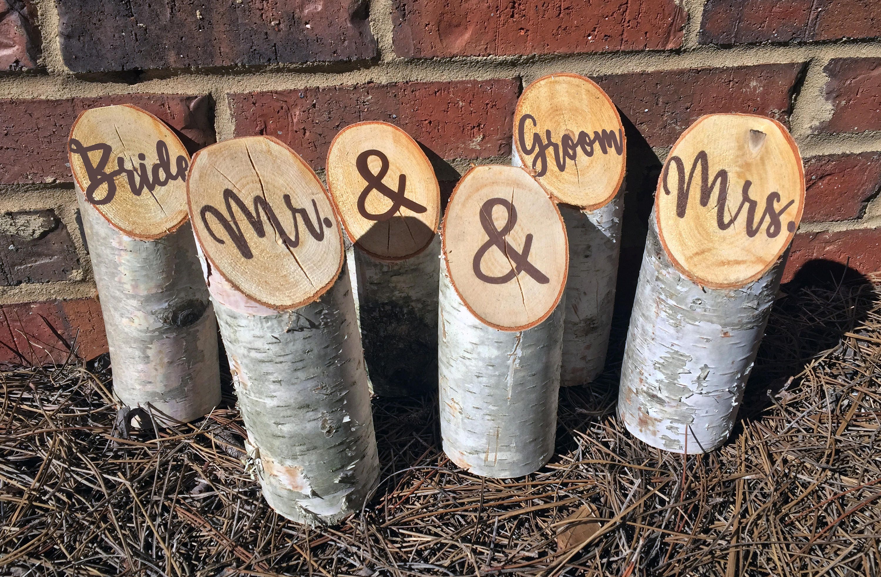 White Birch Log Wedding Decor Mr And Mrs Bride And Groom Etsy