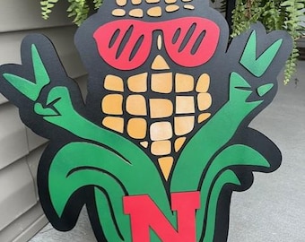 Husker Corn Door Hanger- Cornhusker Door Sign- Door Hanger- Nebraska Door Hanger