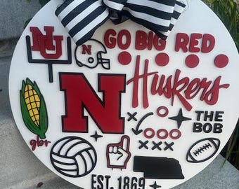 Husker Logo, Husker sports, Nebraska Sign, Custom Door Hanger, Football, Volleyball , Go Big Red Sign
